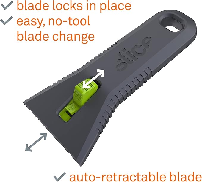 Slice 10593 Regular - Auto-retractable, Utility Scraper, Ceramic Blade Automatically Retracts, Rust Free, Finger Friendly, Soft-Touch Comfort Grips Reduce Strain, 1 Pack