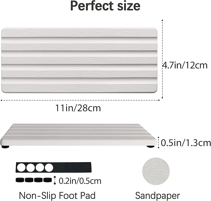 Diatomite Soap Dish, Water Absorbing Stone Tray, Kitchen Sink Organizer, Fast Drying Counter Holder (White, 11" x 4.7"/28 x 12cm)