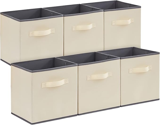 Lifewit Collapsible Fabric Storage Cubes Bins Set 11 Inch, Foldable Cubby Organizers Boxes, 6 Pack Organizing Baskets for Shelf, Closet, Utility Room, Storage Room, 18L Beige