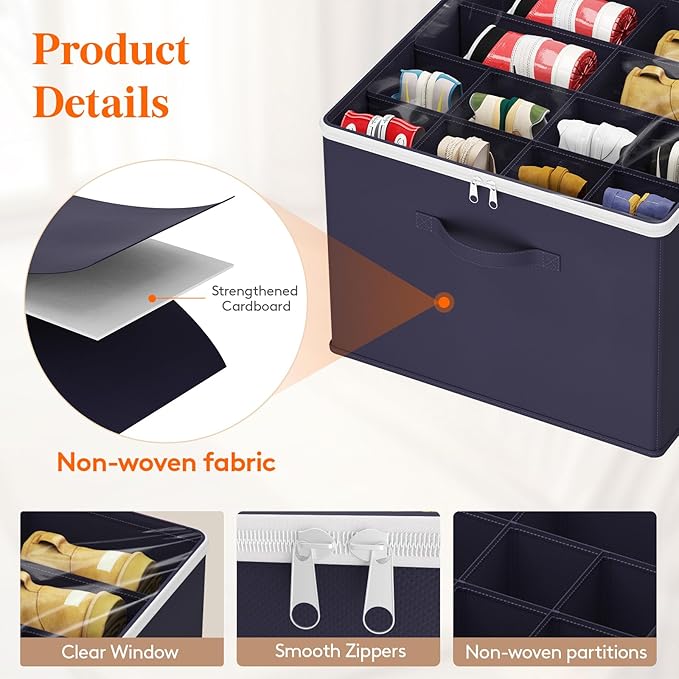 Lifewit Shoe Storage Organizer for Closet Fits 12-16 Pairs, Fabric Large Shoe Box Storage Containers with Clear Cover, Foldable Bins Fit for Boots Heels Sneakers 17"(L) x 17"(W) x 12.5"(H) 2 Pack Blue