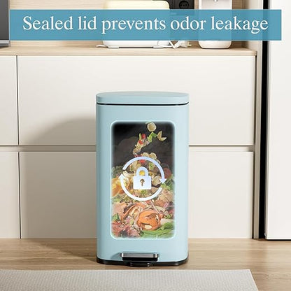 AthLike Trash Can, Stainless Steel Kitchen Garbage Can, Step Waste Bin with Hinged Lid and Removable Inner Bucket, Soft-Close, Dustbin for Bathroom Bedroom Living Room Home (Tide Pool Blue, 8 Gal)