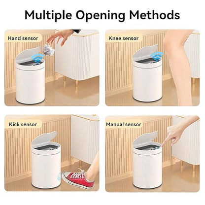Bathroom Trash Can with Lid 2.6 Gallon Stainless Steel TrashCans Automatic Bathroom Garbage Can for Bedroom, Kitchen, Office