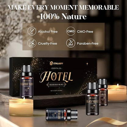 Hotel Diffuser Oils, Hotel Collection Diffuser Oil, Luxury Essential Oil Set for Diffuser, Soap & Candle Making Scents - My Way, Dream On, Cabana, 24k Magic, Black Velvet, Sweetest Taboo