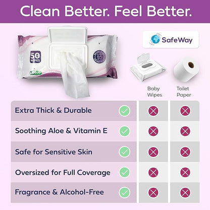 SAFEWAY Adult Wipes Disposable — Multi-Purpose Wipes, Alcohol-Free, Preferred by Caregivers for Seniors & Incontinence Solution, Aloe-Infused, Gentle for Delicate Skin — Extra Large, 1 Pack 50 pcs.