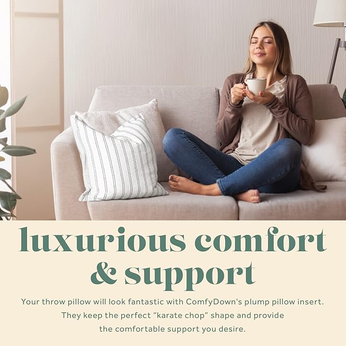 ComfyDown Decorative Throw Pillow Insert, Down and Feathers Fill, 100% Cotton Cover 233 Thread Count, Square Pillow Insert - Made in USA (20" x 20")