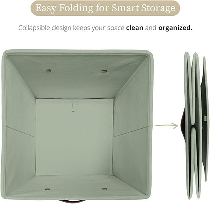DECOMOMO Storage Cubes, 13x13x13 Storage Cube Bins with Labels, Fabric Organizer Bins (13" / 6pcs, Sage Green)