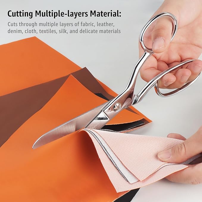 Professional Stainless Steel Fabric Scissors, 8-Inch Heavy Duty MultiPurpose Tailor Sewing Scissors for Fabric Cutting, Leather, Craft, Sharp Precision Shears Blades, Ergonomic Comfort Grip