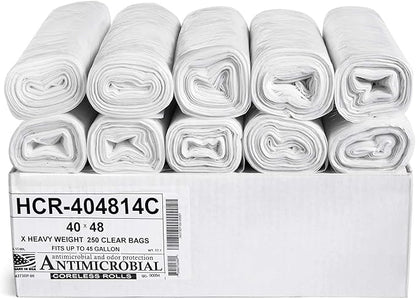Aluf Plastics High Density Trash Bags, 45 Gallon, 250 Count, 14 Micron (eq), 40" x 48", Clear, for Bathroom, Office, Industrial, Commercial, Janitorial, Municipal, Recycling