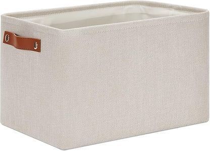 DULLEMELO Fabric Organizer for Storage, Office, Home, Nursery - Small Fabric Storage Basket with Handles (Beige)