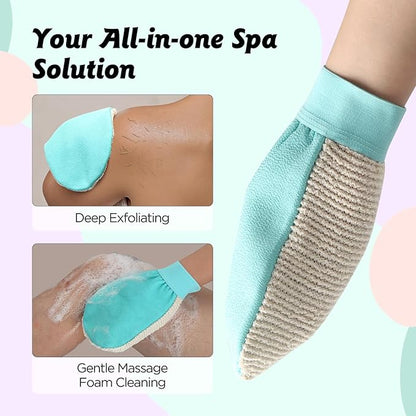 LOTTA Dual-Sided Exfoliating Gloves - Natural Viscose & Sisal for Deep Body Scrub & Massage - Gentle for Sensitive Skin - Replaces Loofah (Green-Soft)