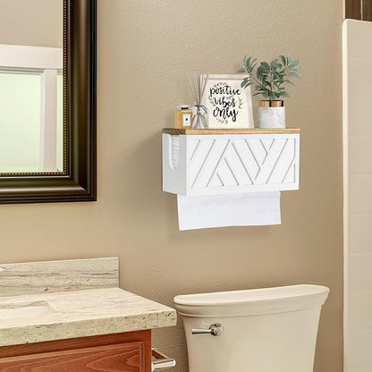 Paper Towel Dispenser Wall Mount, Paper Towel Holder Wall Mounted with Lid, Solid Wood Commercial C-Fold, Z-Fold, Trifold Hand Paper Towel Holder Dispenser Hand Towel Holder for Bathroom Kitchen Decor