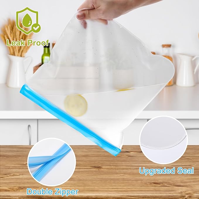 Lerine 10 Pack Stand-Up Reusable Gallon Bags, BPA-Free Leakproof Food Storage Bags, Dishwasher Safe Reusable Freezer Bags for Marinating, Travel, Meal Prep - 4 Sandwich, 3 Gallon, 3 Snack (Multicolor)