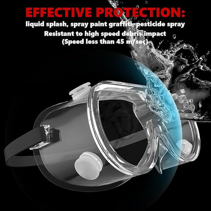 Super More Anti-Fog Protective Safety Goggles Clear Lens Wide-Vision Adjustable Chemical Splash Eye Protection Soft Lightweight Eyewear