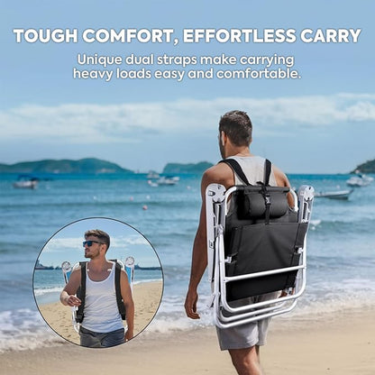 ICECO Backpacking Beach Chairs for Adults, 5 Positions Reclining Chair, Heavy Duty Folding Chairs, Portable Lay Flat Outdoor Chair with Cup Holder for Beach, Camping, Lawn, 350lb Capacity