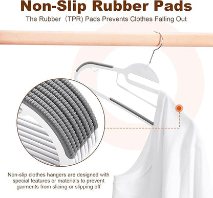 HOUSE DAY White Plastic Hangers 50 Pack, Slim Space Saving, Non Slip Hangers with Rubber Pads, Heavy Duty Coat Hanger for Closet, Prevent Stretching S-Shaped Clothes Hanger for Shirt, Suit, Pants