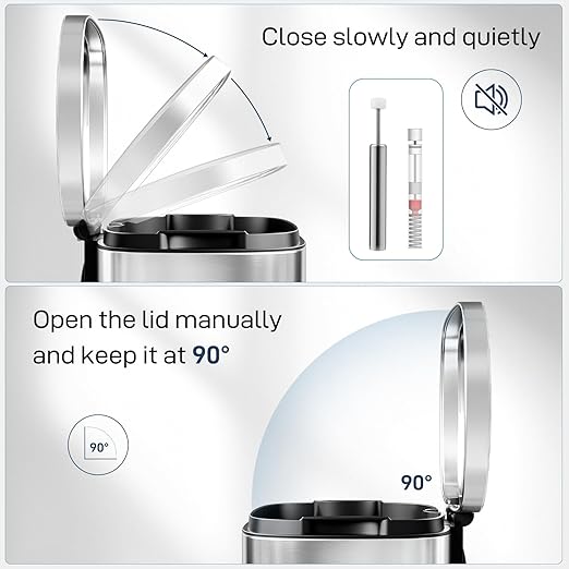 Arlopu 8 Gallon Step Trash Can, Stainless Steel Garbage Bin, Soft-Close Rubbish Bin with Removable Plastic Inner Bucket, Fingerprint-Proof, Lid Dustbin, Suit for Kitchen Home (Silver, 30L)