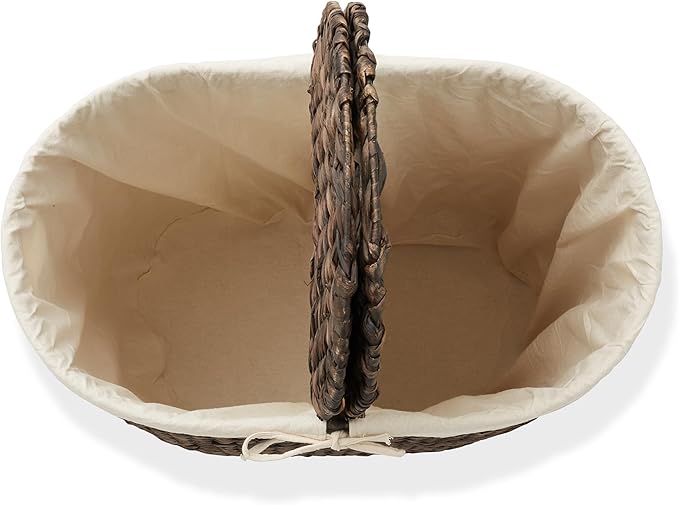 Casafield Oval Laundry Hamper with Lids and Removable Liner Bags - Espresso, Woven Water Hyacinth 2-Section Laundry Basket Sorter for Clothes and Towels