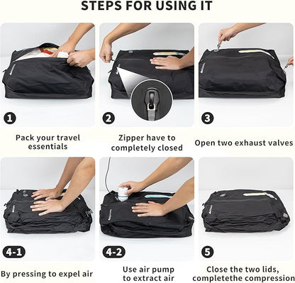 Vacuum Bag for Travel, Professional IPX8 Waterproof Reusable Vacuum Compression Bags for Travel Suitcases, Durable Space Saver Bag(2 PACK,With Pump)
