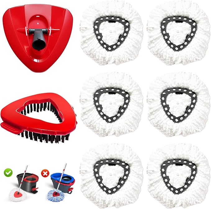8-Pack Reusable Mop Head Replacement for O Cedar Easywring 1-Tank System, Microfiber Spin Mop Refills Compatible with Vileda 2-in-1 Turbo Triangle