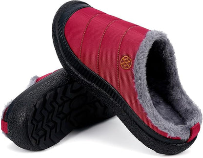 Womens Mens House Slippers Slip on Snow Winter Warm Fully Fur Lined Slippers Indoor Outdoor Shoes
