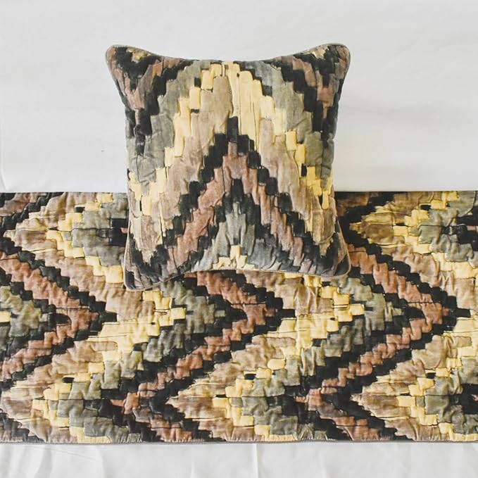 The HomeCentric King/Queen/Twin Beige Decorative CA King 86"x18" Bed Runner Without Pillow Cover, Abstract, Chevron, Quilted Bed Scarf on Suede Velvet Fabric - Paramount