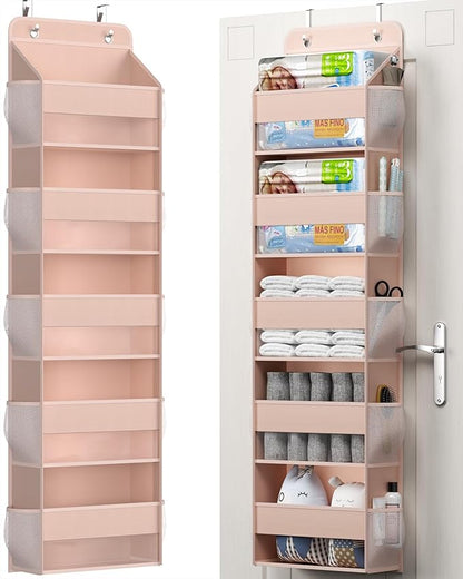 Over The Door Storage Organizer, RV Bathroom Organizer, Over The Door Organizer Camper Storage and Organization, 5 Shelf Hanging Over Door Organizer for Camper, Bathroom, Bedroom, Closet-Pink