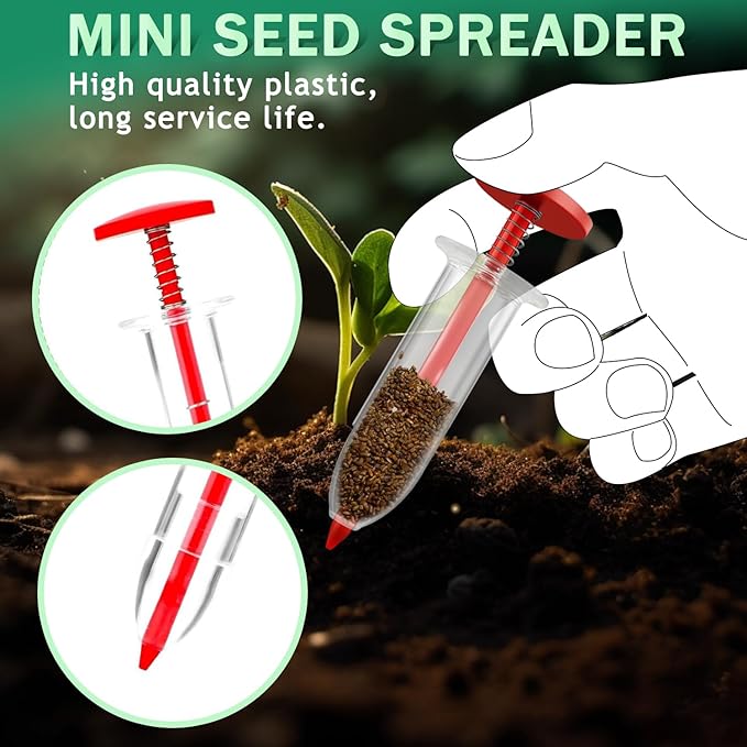 6 PCS Mini Seed Spreader, Sowing Seed Dispenser with 5 Speeds, Sowing Helper, Small Seed Planter Tool, Manual Seedlings Dibber and Widger Set, Seed Sower Spreader Handheld for Tiny Seeds (Red)