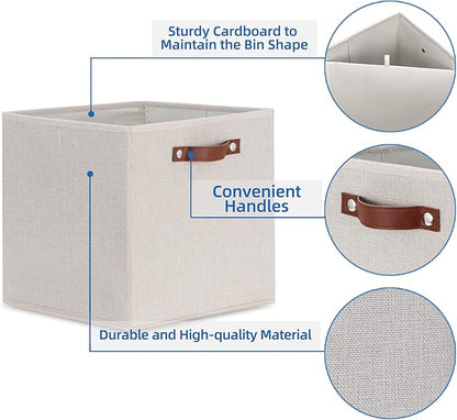 Temary Fabric Storage Cubes Storage Bins with Dual Leather Handles, 4 Pack Cube Baskets 13x13 Foldable Cube Organizers for Shelves, Home, Office, Nursery