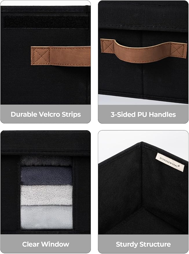 StorageWorks Under Bed Storage with Lid, Underbed Storage Containers with Handles, Underbed Organizer for Bedroom, Foldable Clothing Storage Bins, Box for Blankets, Jumbo, Black, 2-Pack