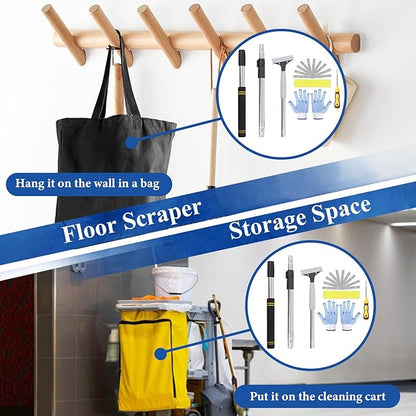 Floor Scraper Telescopic, 38 to 52in 4Inch Razor Blade Floor Scrapers Long Handle Heavy Duty Extension Pole Metal Paint Scraper with 10PCS Extra Metal Blades Paint Scraper (Gray, 4Feet)