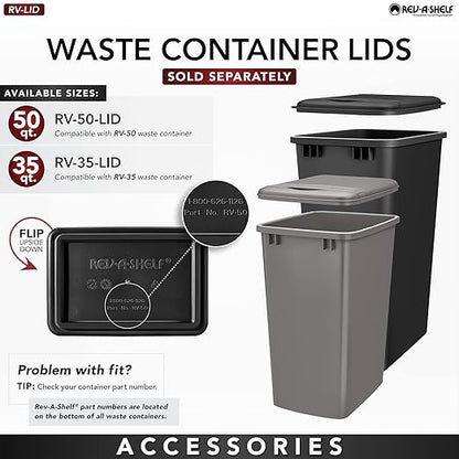 Rev-A-Shelf Pullout Trash Can for Kitchen Cabinet, Single 35 Qt Bin with 12" Wood Frame - Large Garbage Bin Container for Home Waste Storage and Recycling