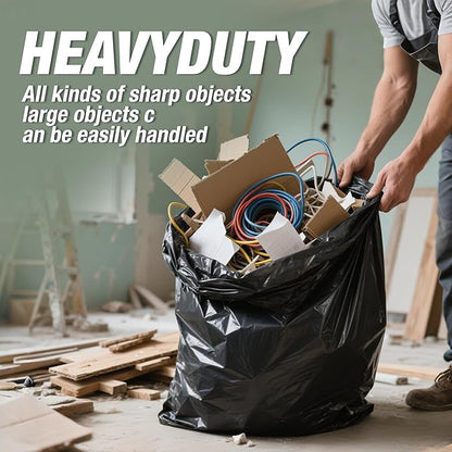 Heavy Duty Contractor Trash Bags 30-33 Gallon 50 Count, 1.5 Mil Extra Thick, Strong Black Garbage Bags, Leakproof Star Seal for Construction, Yard, Demolition Debris