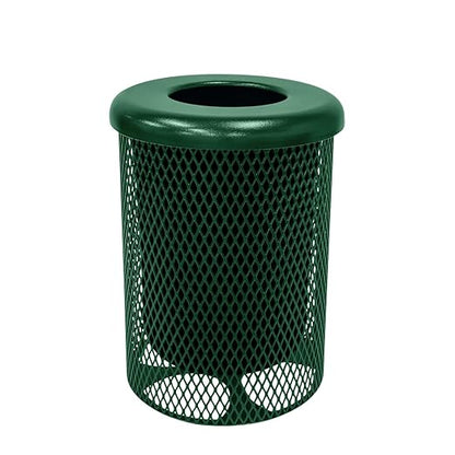 COATEDOUTDOORFURNITURE RFT-GRN Heavy Duty 32 Gallon Round Trash Receptacle, Liner Included, Green with Black Flat Top, Made in America