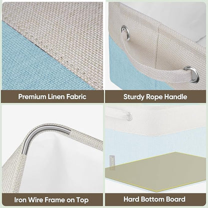 BALEINE 1 Pack Fabric Storage Bins for Shelves, Linen Storage Baskets for Organizing, Decorative Closet Bins for Clothes, Home (Skyblue, 15''x11''x9.5'')