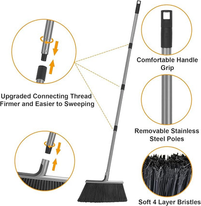 KeFanta 4 Packs Outdoor Broom Heavy Duty with 55" Long Handle, Commercial Brooms for Sweeping Indoor Courtyard Restaurant Garage Patio Decks Mall Market Kitchen Office Lobby Shop