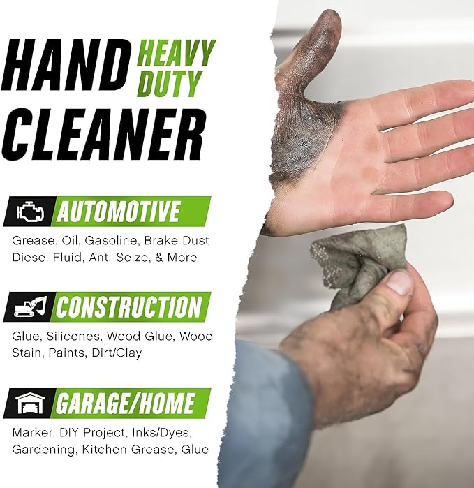 Grip Clean Heavy Duty Hand & Tool Cleaning Wipes – Waterless Hand Cleaner for Mechanics, Garage & Shop Use – Dual-Sided Grease, Oil & Paint Remover Wipes with Citrus Scent - 30ct