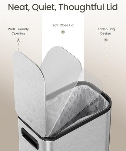 Cesun Small Bathroom Trash Can with Lid Soft Close, Step Pedal, 5 Liter / 1.3 Gallon Stainless Steel Garbage Can with Removable Inner Bucket, Waste Basket for Bathroom, Bedroom (Silver)