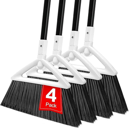 4 Pack Outdoor Indoor Broom, Brooms for Sweeeping Indoor, Heavy-Duty Kitchen Broom with Long Pole, Angle Broom White for Garages Restaurant Courtyard Office Slidewalk Lobby Sweep Dust