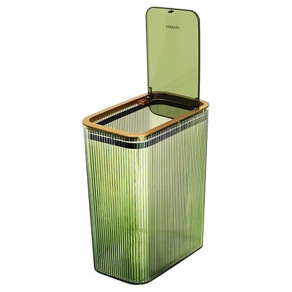 Transparent Trash Can, Bathroom Trash Cans with Lids, 2.6 Gallon Garbage Can for Bedroom, Office, Plastic Slim Waste Basket with Press Top Lid, 10L Clear Trash Bin for Home, Kitchen (Green)