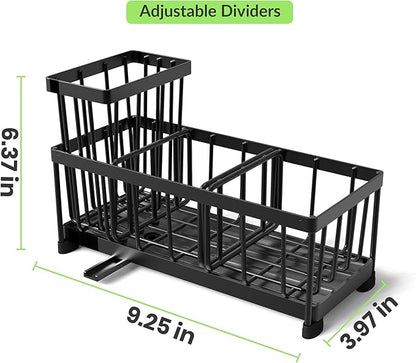 Black Sponge Holder for Kitchen Sink, Self-Draining Kitchen Sink Organizer with High Brush and Dishcloth Holder,304 Stainless Steel, Rustproof, Soap Caddy Dispenser for Countertop