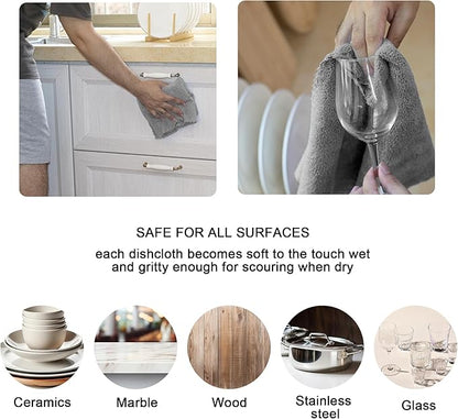 kimteny Kitchen Cloth Dish Towels, 13x28 Inches Premium Dishcloths, Super Absorbent Coral Velvet Microfiber Cleaning Cloths, Fast Drying Rags for Washing Dishes (13x28-12 Pack, Grey)