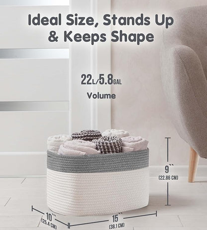 CHAT BLANC Cotton Rope Baskets for Organizing | Storage Baskets for Shelves | Rope Basket for Storage, Small Laundry Baskets, Woven Baskets for Storage, Dog Toy Bin, Baby Basket,Dark Gray&White 3 Pack