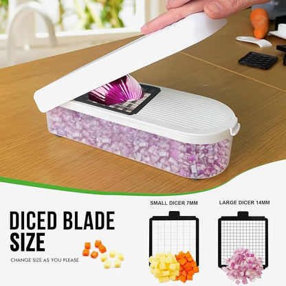 LHS Multifunctional Food Chopper - Onion, Vegetable Slicer Dicer Cutter, Potato Cutter - Veggie Chopper with Container (4 in 1, White)