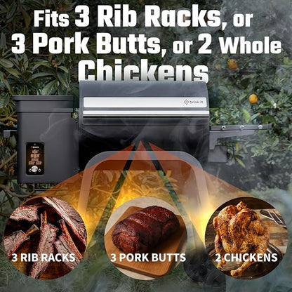 Brisk It Zelos-450 Electric Wood Pellet Smoker Grill – A.I. Smart BBQ Grill with WiFi, 7-in-1 Outdoor Grill & Smoker, PID Controller (Up to 500°F), 450 sq.in Cooking Area, Meat Probe