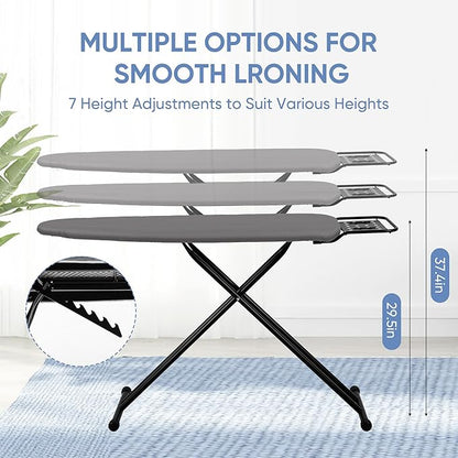 Full Size Ironing Board 47" X 15" with Heat Resistant Cover and Thicken Felt Pad, Safety Iron Rest, Anti-Skid Feet, Height Adjustable, Heavy Duty