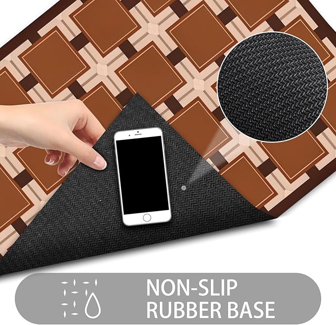 Ultra Thin Door Mat Indoor Entrance, 1/10 in Thin Door Mats for Inside Entry, Non-Slip Rubber Backing Washable Doormat, Fade Resistant, Absorbent, Low Profile Dirt Trapper, 30"X17",Orange Checkered