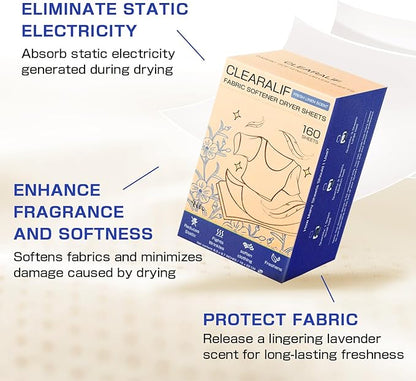 Clearalif All in One Laundry Detergent Sheets Kit, Fresh Linen Scent, 160 Loads Laundry Sheets + 160 Drying Sheets, Laundry Set Great for Travel, Softener Sheets Eco Package Friendly & Hypoallergenic