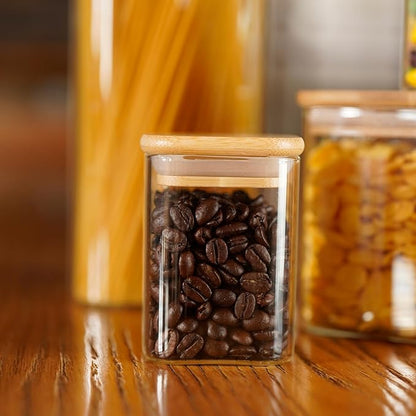 Glass Food Storage Jars Square 8oz, 12 Pack Glass Jars With Bamboo Lids, Kitchen Storage Containers For Spice, Candy, Cookie, Storage For Pantry Organizers