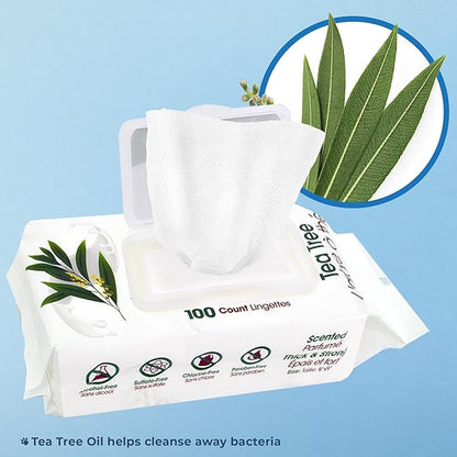 Best Pet Supplies Pet Grooming Wipes for Dogs & Cats,Deodorizer for Coats & Dry, Itchy, or Sensitive Skin, Clean Ears, Paws, Body, & Butt - Cleansing, Tea Tree, 400 Count