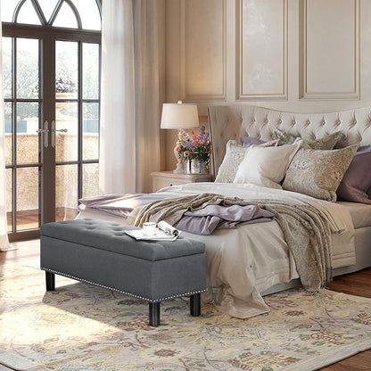 Furnimart 42.5 Inch Storage Ottoman Bench, Flip Top End of Bed Storage Bench, Upholstered Blanket Bench for Bedroom, Entryway, Living Room, Tufted Linen (Dark Grey)